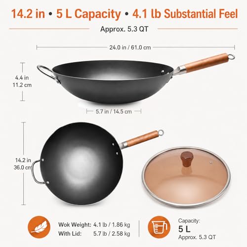 14.2" Carbon Steel Wok with Lid (14.2")