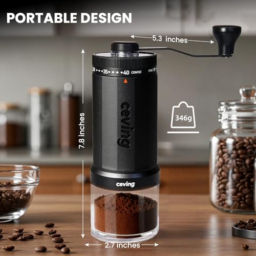 World's First 60g Large Capacity Manual Coffee Grinder (MEGA Black / Ceramic Burr)
