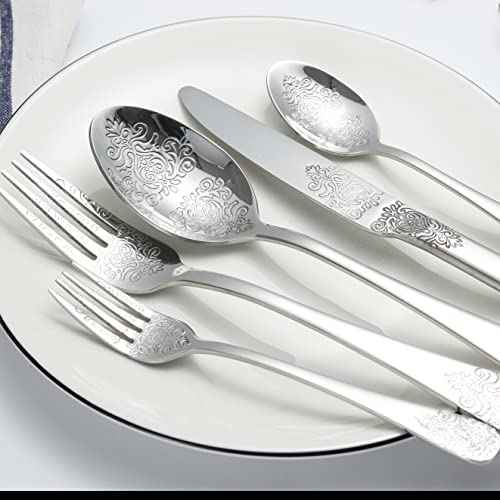 Silverware Set Stainless Steel Heavy Duty Flatware Cutlery Set for 4 Kitchen Utensil Tableware Sets Include Knives Forks Spoons for Kitchen Home Restaurant (4 Count)