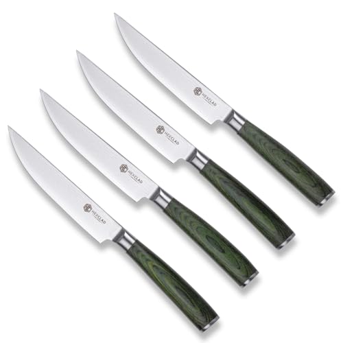 Green 4 Piece Damascus Steel Steak Knife Set (4 Count)