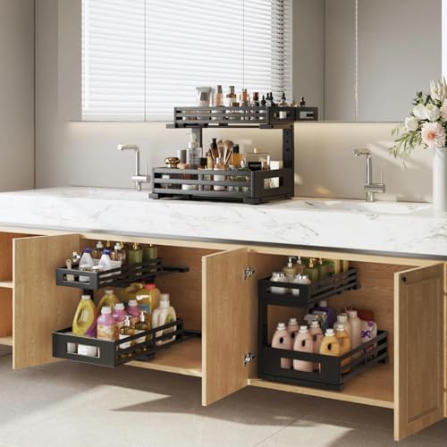 2 Pack Under Sink Organizer and Storage (2 Pack-15.7"Dx11.4"-16.34"H / Black)