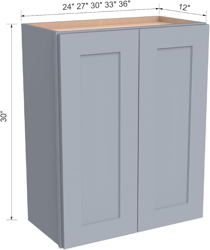 Wall-Mounted Cabinet – Solid Wood Shaker Style Medicine Cabinet with Adjustable Shelves & Soft-Close Doors for Bathroom, Kitchen, and Office Storage (Grey, 24" W x 12" D x 30" H)
