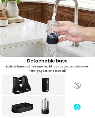 Electric Salt and Pepper Grinder Set with Rechargeable Base (Black / Set)