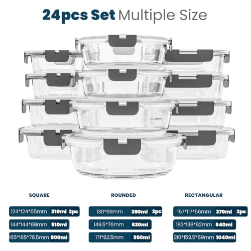 24 Pc Borosilicate Glass Meal Prep Containers with Lid