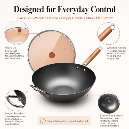 14.2" Carbon Steel Wok with Lid (14.2")