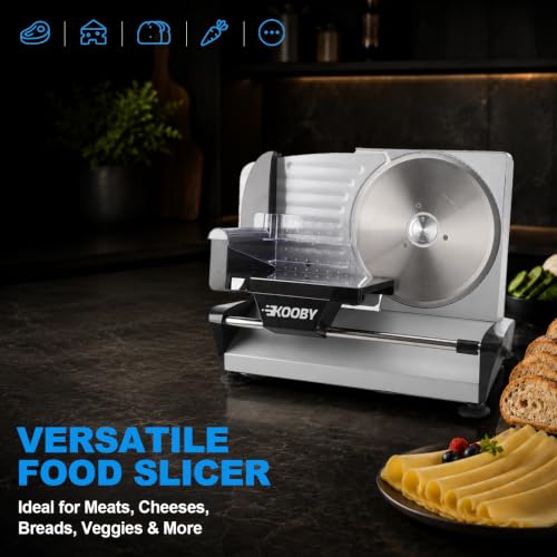 Meat Slicer 110V Electric Home Meat Slicer with 2 Removable 9''Stainless Steel Blades (Silver)