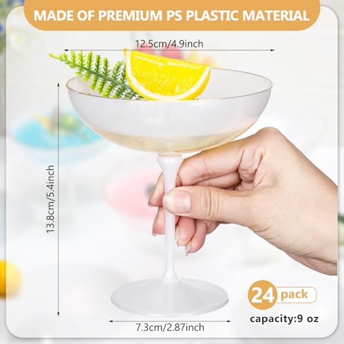 24 Pcs Plastic Coupe Glasses 9 oz Disposable Martini Glasses for Cocktails (24 Count)