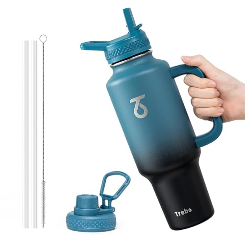 Insulated Water Bottle 40 oz Fits in Car Cup Holder with Side Handle (40 Ounces / Indigo Black)
