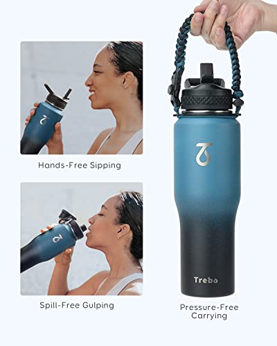 32 oz Water Bottle Insulated Fits in Any Car Cup Holder with 2 Lids (32 Ounces / Indigo/Black)
