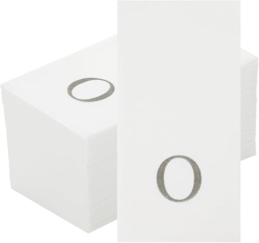 Luxenap 15.8 X 7.9 Inch Linen-Feel Guest Towels, 2000 Lettered Hand Towels - Silver Letter 'O', Sans Serif Font, White Paper Dinner Napkins, airlaid, For Restrooms And Tables - Restaurantware