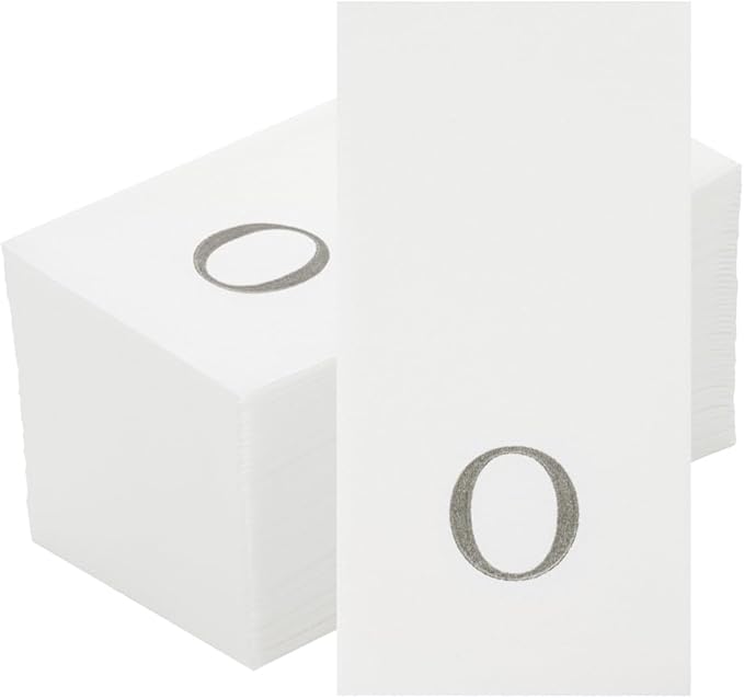 Luxenap 15.8 X 7.9 Inch Linen-Feel Guest Towels, 2000 Lettered Hand Towels - Silver Letter 'O', Sans Serif Font, White Paper Dinner Napkins, airlaid, For Restrooms And Tables - Restaurantware