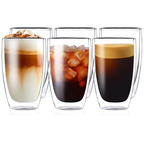 17oz Double Walled Glass Coffee Mugs (17 ounces 6 count)
