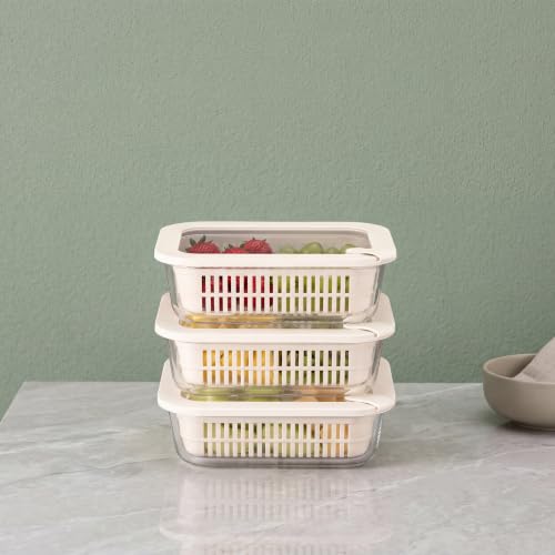 Glass Food Storage Containers with Glass Lids (Ivorywhite-3RT)