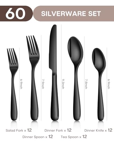 Black Silverware Set for 12 (60 Count)