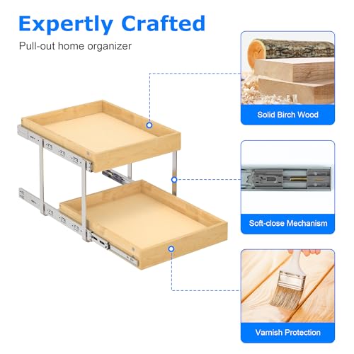 2 Tier Pull Out Cabinet Organizer with Soft Close Slides (26''W x22''D / 2 Tiers)