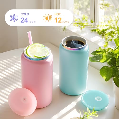 Stainless Steel Cups with Lids and Straws (Matte-Colored)