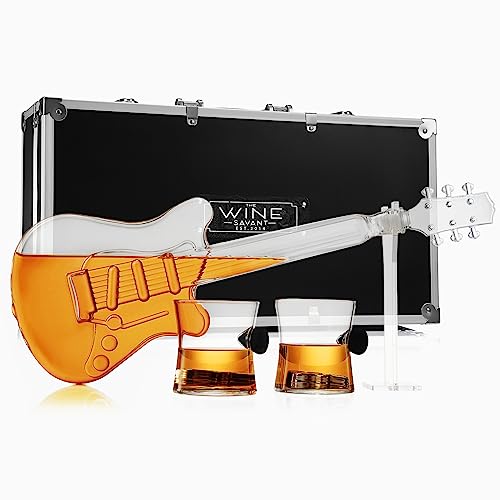 Electric Guitar Whiskey & Wine Decanter with 2 Pick Whiskey Glasses
