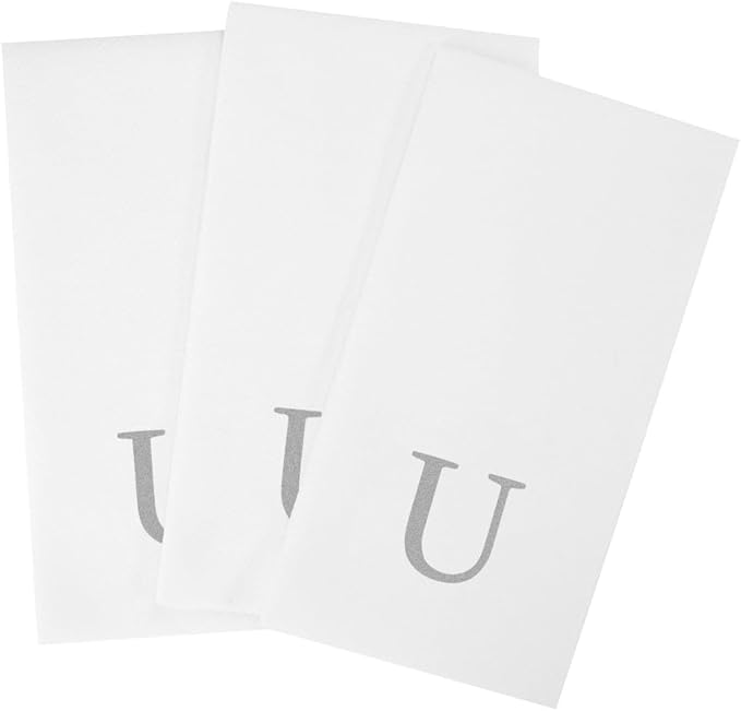Luxenap 15.8 X 7.9 Inch Linen-Feel Guest Towels, 2000 Lettered Hand Towels - Silver Letter 'U', Sans Serif Font, White Paper Dinner Napkins, airlaid, For Restrooms And Tables - Restaurantware
