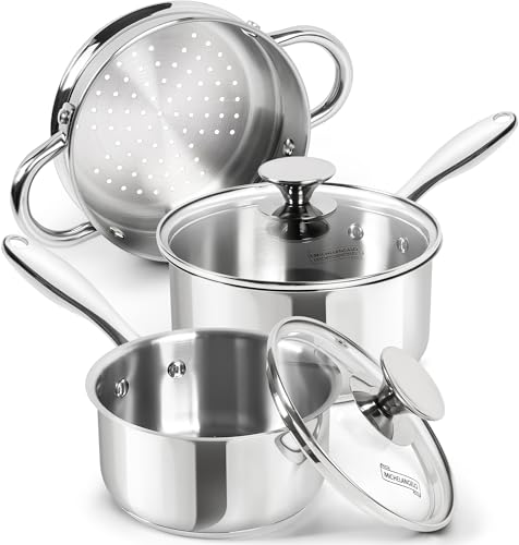 Stainless Steel Saucepans with Steamer 5Pcs