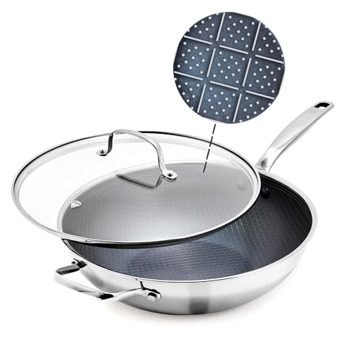 Hybrid Nonstick Stainless Steel 12” Wok with Lid (12" Wok with Lid / Stainless Steel)