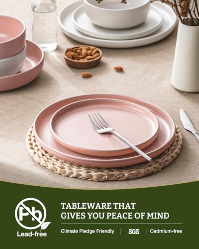 Milkyway 12 Piece Dinnerware Set (Matte Beige White & Light Pink / Service for 4 (Standard Dinner Set))