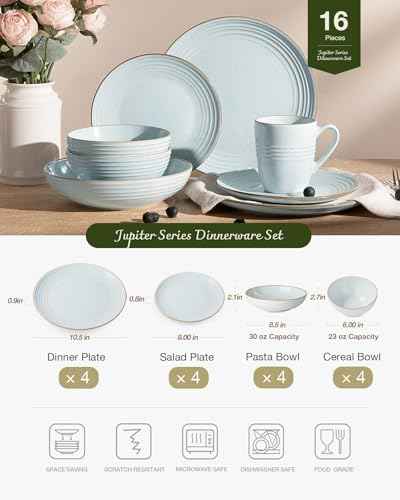 Jupiter Stoneware Dinnerware Sets with Pasta Bowls (16 Count)