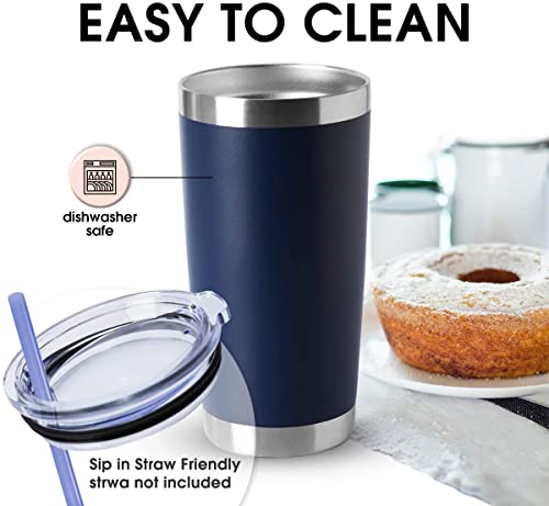 20oz Tumblers Stainless Steel Mugs with Lid Double Wall Vacuum Insulated Coffee Cups for Cold & Hot Drinks (Navy-A / 12 Count (Pack of 1))
