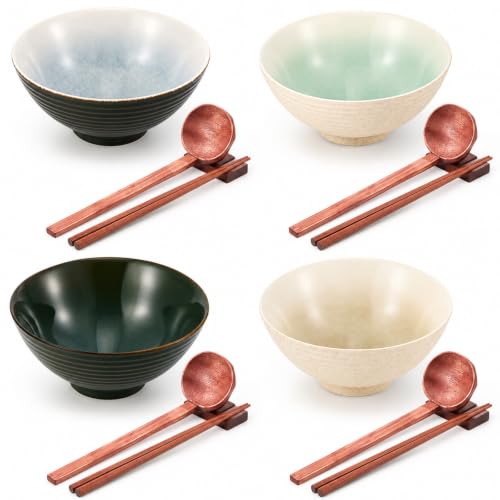 40oz Ceramic Japanese Ramen Bowls Set of 4 (Simple Style)