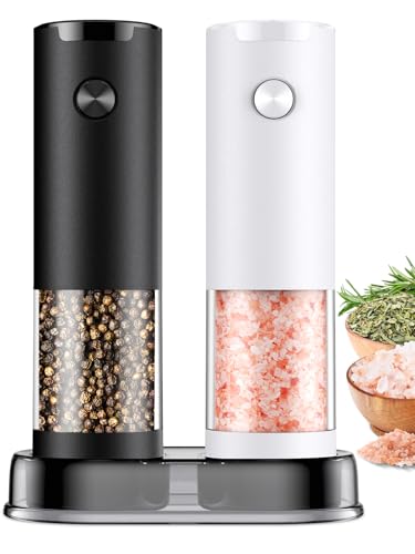 Electric Salt and Pepper Shakers Set Automatic Battery Pepper Mill Shakers Adjustable Coarseness Easy Filling Upgraded Larger Capacity with Led