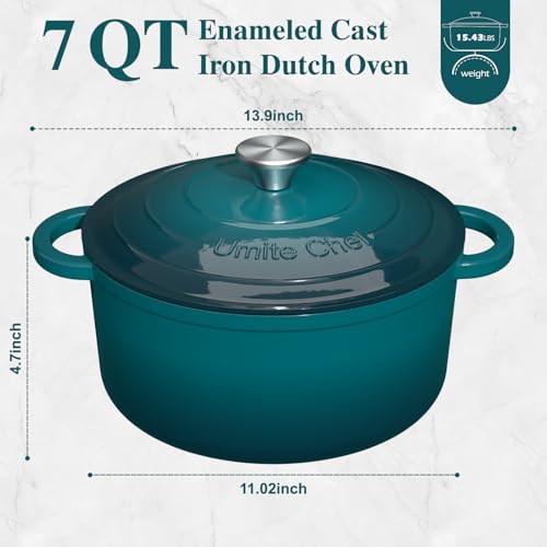 7QT Enameled Cast Iron Dutch Oven with Lid & Cotton Potholders