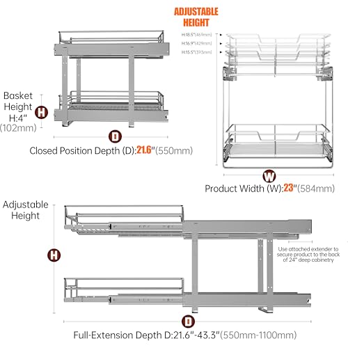 2 Tier Pull Out Cabinet Organizer (23 x 22 Inch)