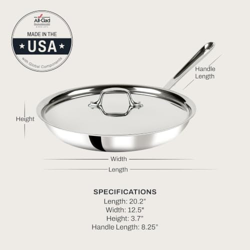 D3® Stainless Steel 12 inch Frying Pan With Lid