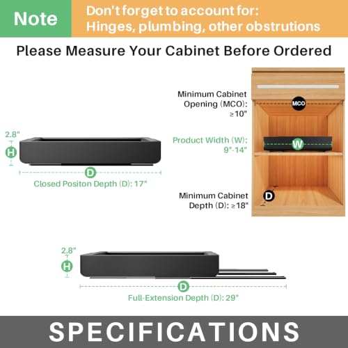 2 Pack Pull out Cabinet Organizer (Black / 17"D×9"-14"W(2 Pack))