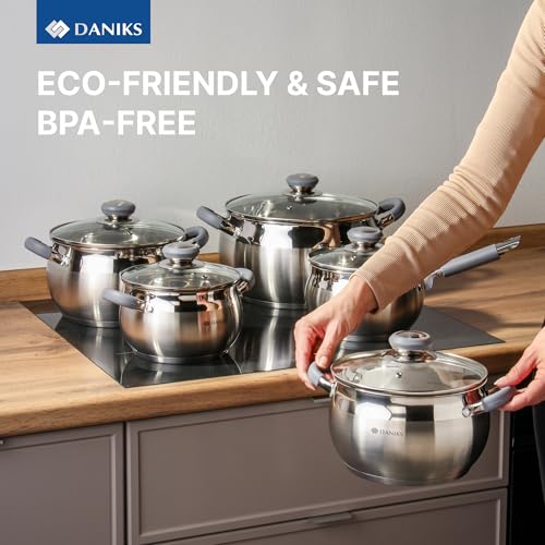 Modern 11 Piece Stainless Steel Cookware Set with Glass Lids (11 Count)