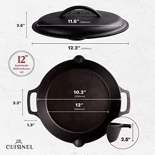 Cast Iron Skillet with Cast Iron Lid (Dual Handle Skillet + Cast Iron Lid / 12")