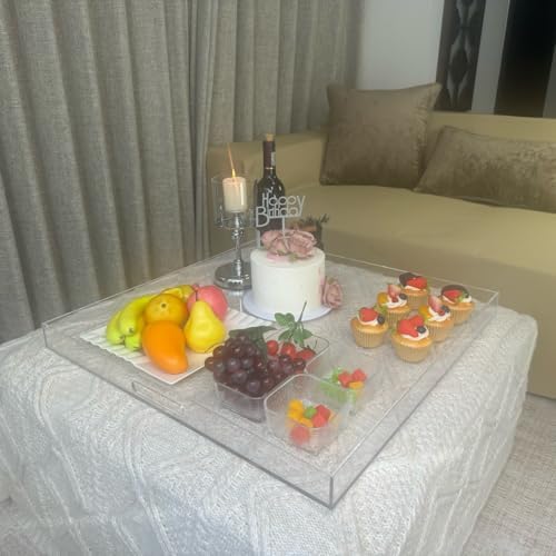 Extra Large Clear Acrylic Ottoman Tray with Cutout Handles 24x24 Inch Over