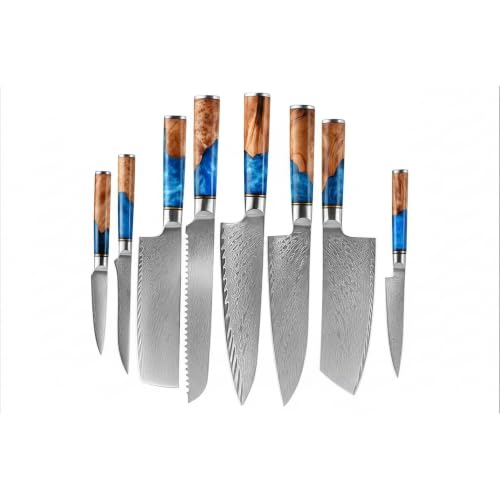 Real Forged Damascus 8pc Japanese (8 Count)