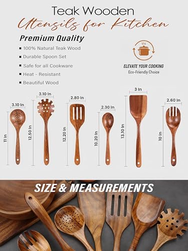 Teak Wooden Kitchen Utensils Set for Cooking