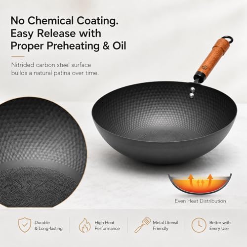 Carbon Steel Wok Pan with Lid (12.6-inch)