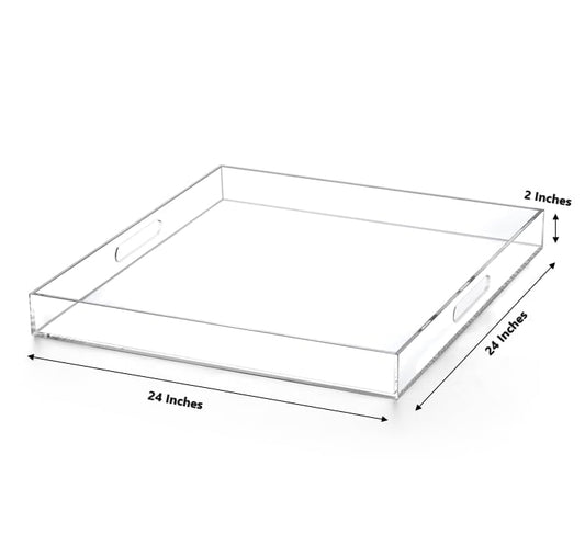 Extra Large Clear Acrylic Ottoman Tray with Cutout Handles 24x24 Inch Over