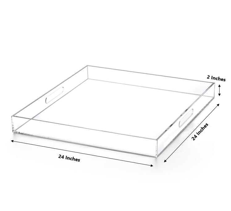 Extra Large Clear Acrylic Ottoman Tray with Cutout Handles 24x24 Inch Over
