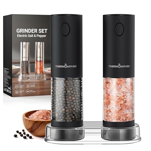 Electric Salt and Pepper Grinder Set with 110ML Large Capacity (Large / Midnight Black)