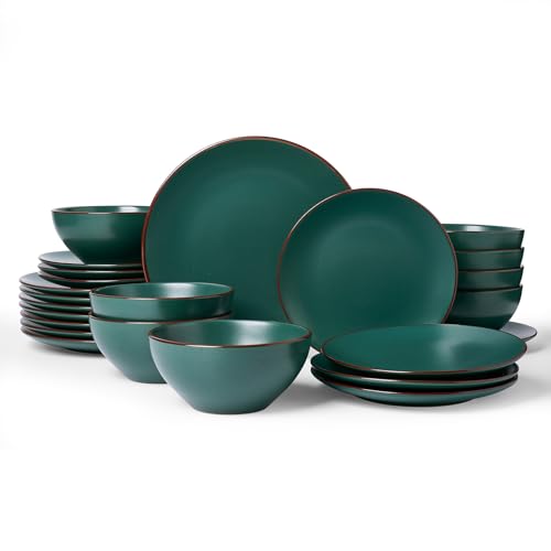 Venus Plates and Bowls Sets with Rim (Dark Green / Serves 8 (24pc))