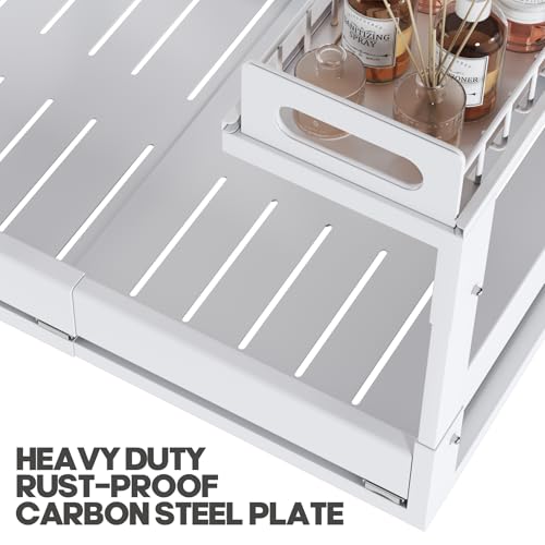 1 Pack-16"-26"W Expandable Under Sink Organizer With Upgrade Ball-Bearing Slide,2-Tier Pull Out Under Cabinet Organizer Height Adjustable,Not Suitable For Cabinets With Partitions In The Middle (1 Pack-16"-26"W / White)