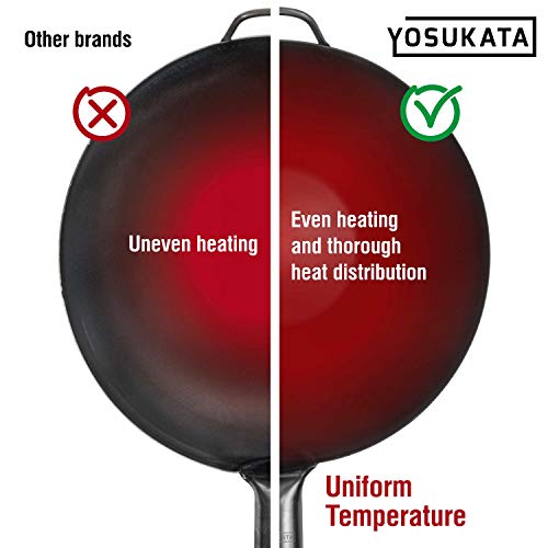 13.5" Pre Seasoned Flat Bottom Black Carbon Steel Wok for Stir Fry
