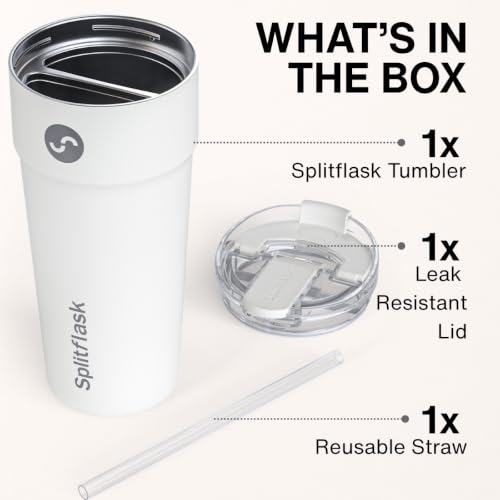 2-in-1 Hot & Cold Vacuum Insulated 30oz Tumblers, Stainless Steel Dual Chamber, Leak-Proof, BPA-Free, Fits Cup Holder, Travel Coffee Mug, Split Cup, 2 Drink, 2 Sides, Coffee & Water (Harper White) (Harper White)