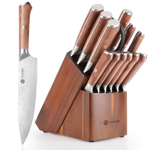 14 PCS Japanese Knife Set with Block and Sharpening Rod (14 Count)