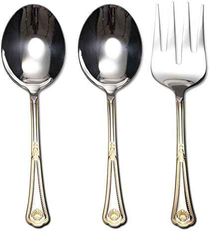 Venezia Collection Gold Flatware Serving Set for 12, 75-Pc Luxury Dining Silverware Cutlery Service, 24 Kt 18/10 Premium Surgical Stainless Steel Hostess Set in a Wooden Storage Case Chest