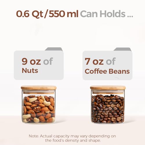 Square Glass Containers with Lids 0.6 Qt (0.6 qt x 6)