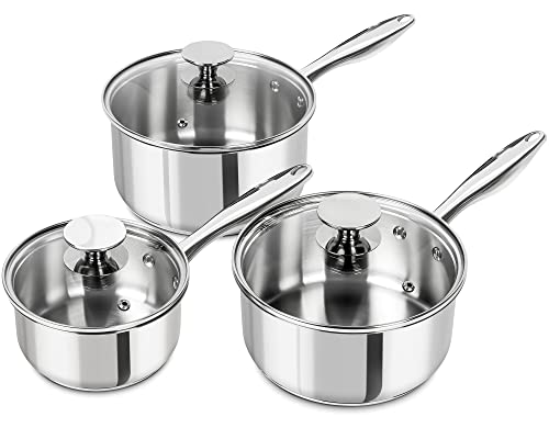 Stainless Steel Saucepan Set with Lids 1QT & 2QT & 3QT